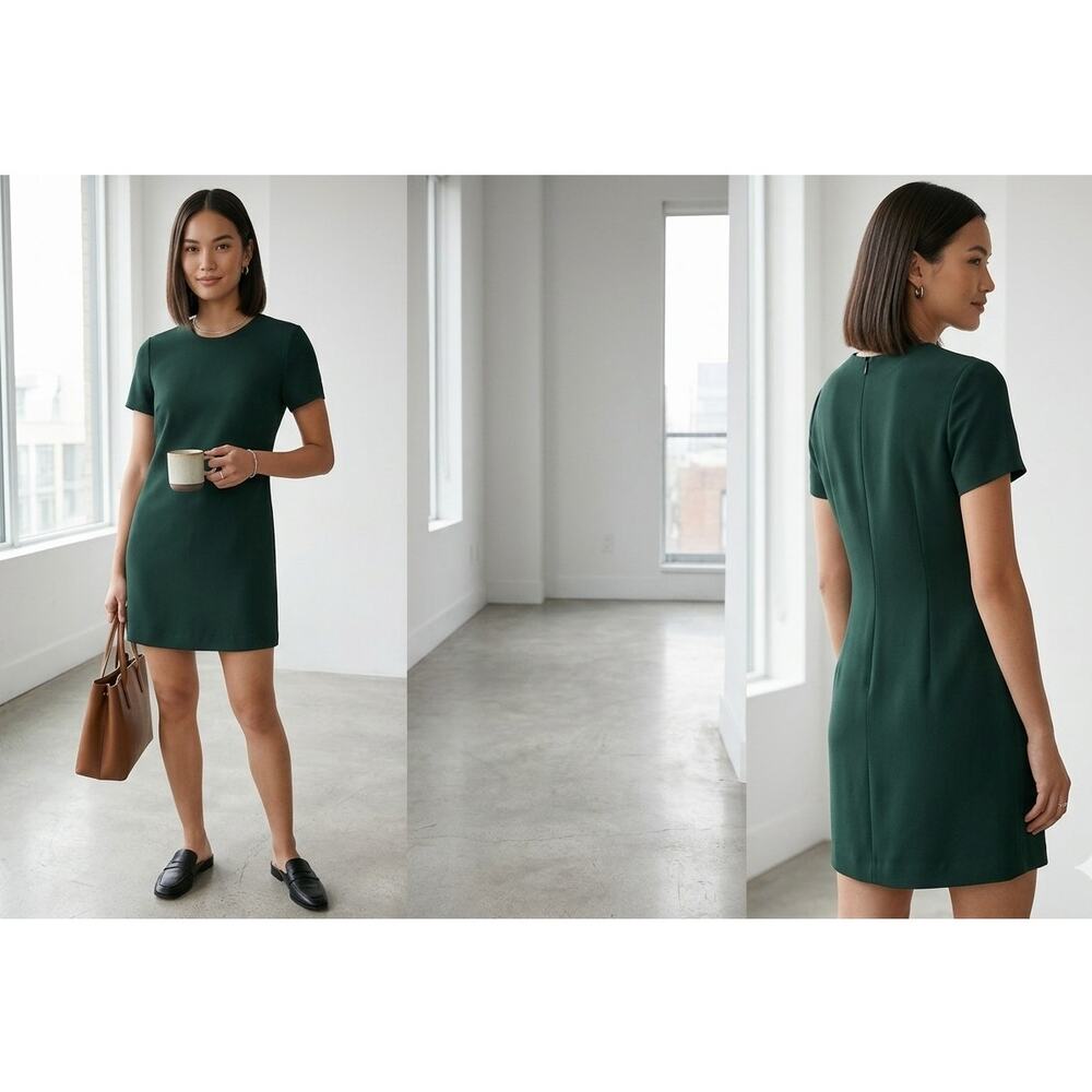 Aritzia Babaton Patricio Japanese Crepe Mini Shift Dress Dark Forest Green 6 EUC
